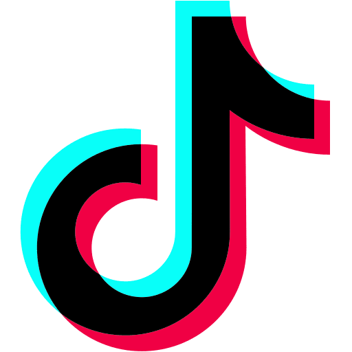 TikTok logo with neon blue and pink outlines.