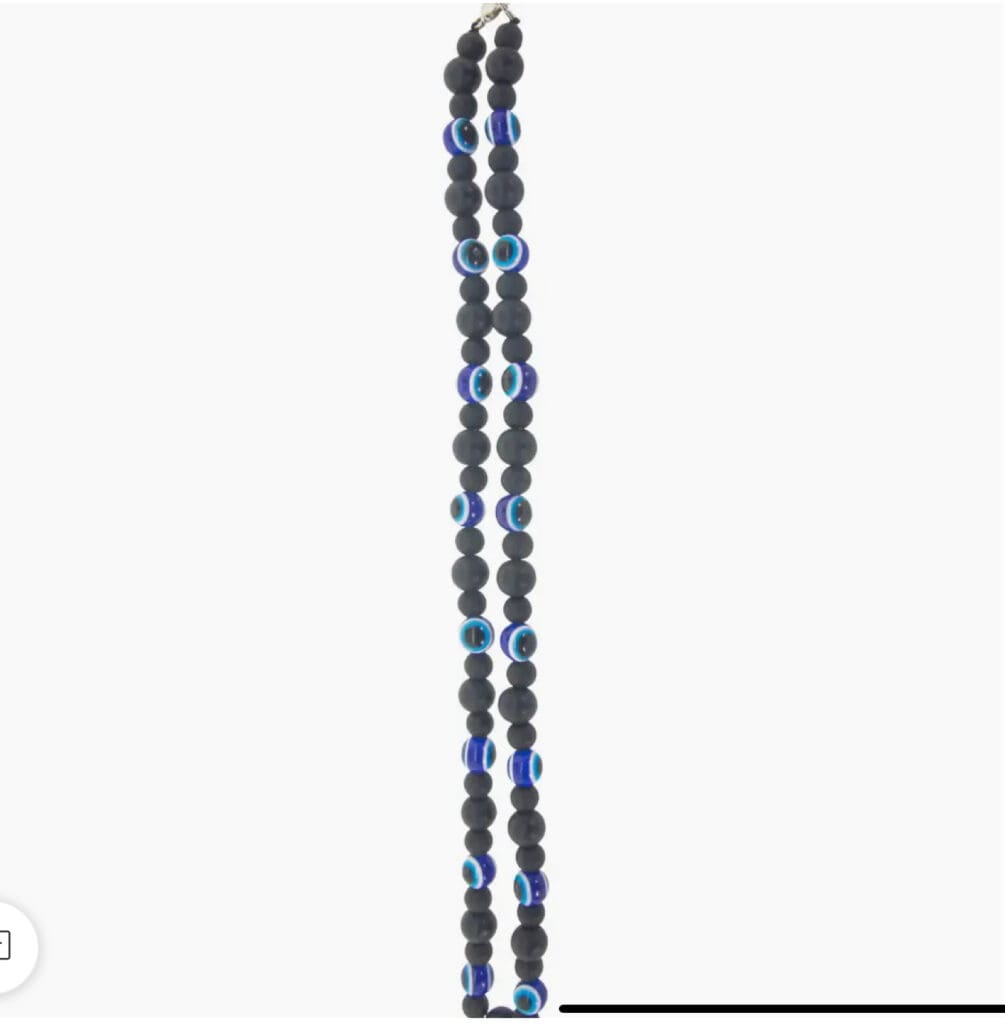 Black and blue beaded necklace with a simple design.