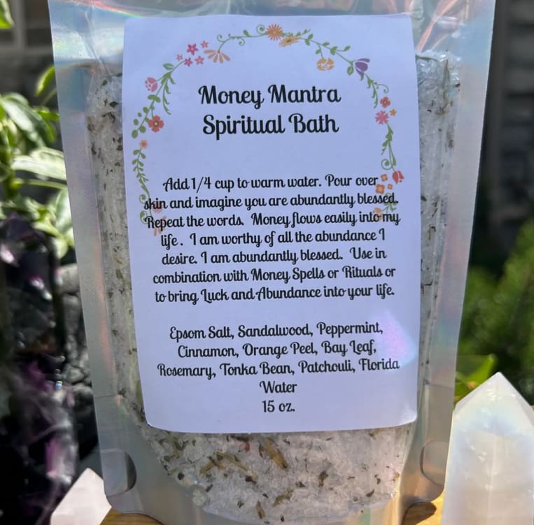 A spiritual bath recipe with herbs and instructions for cleansing energy.